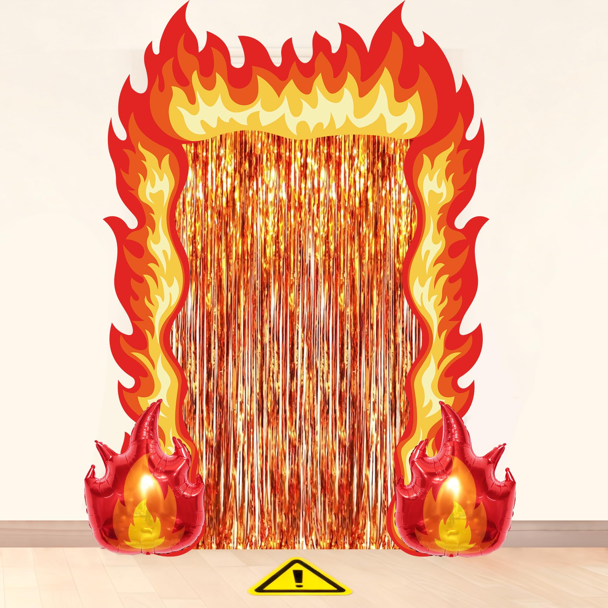 Fire Door Decoration kit components including banner and balloons
