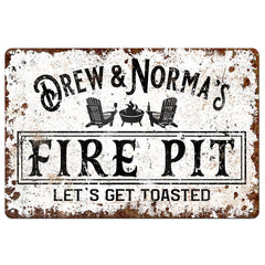 Fire pit sign 9x12 personalized metal tin sign