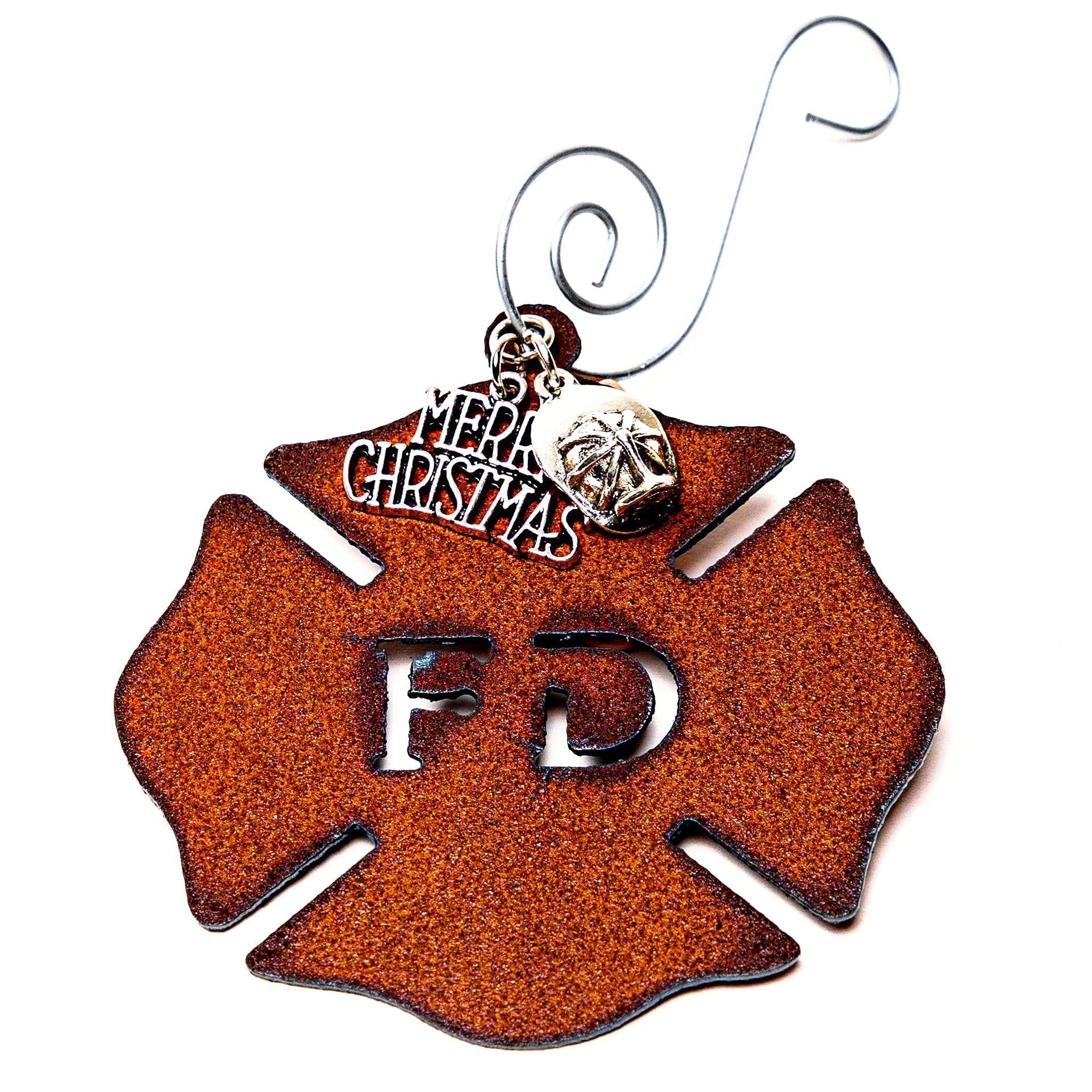 Firefighter Christmas Ornament 3x3 rustic metal maltese cross