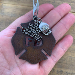 Handmade in USA firefighter ornament in kraft gift box