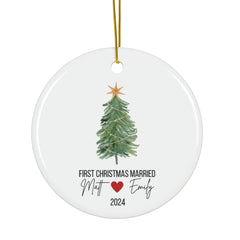 First Christmas Married Ornament ceramic heart shape with Mr Mrs Ornament hanging string