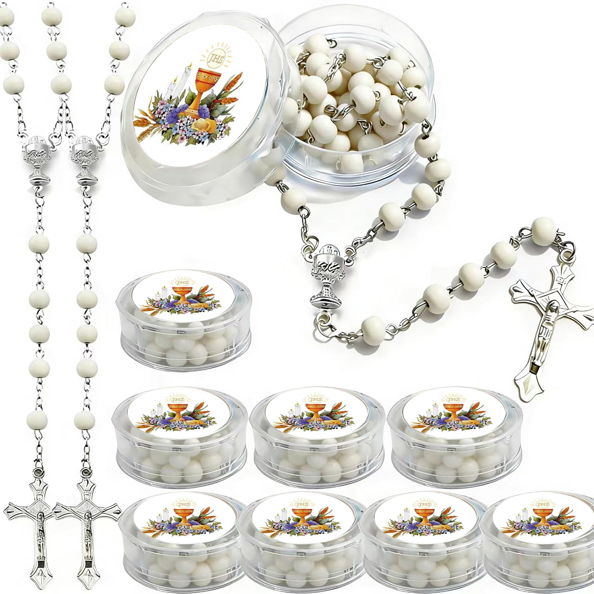 First Communion favor 12 PCS white scented wooden rosary