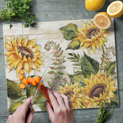 Glass cutting board counter saver 12x15 sunflowers FIRST DAWN