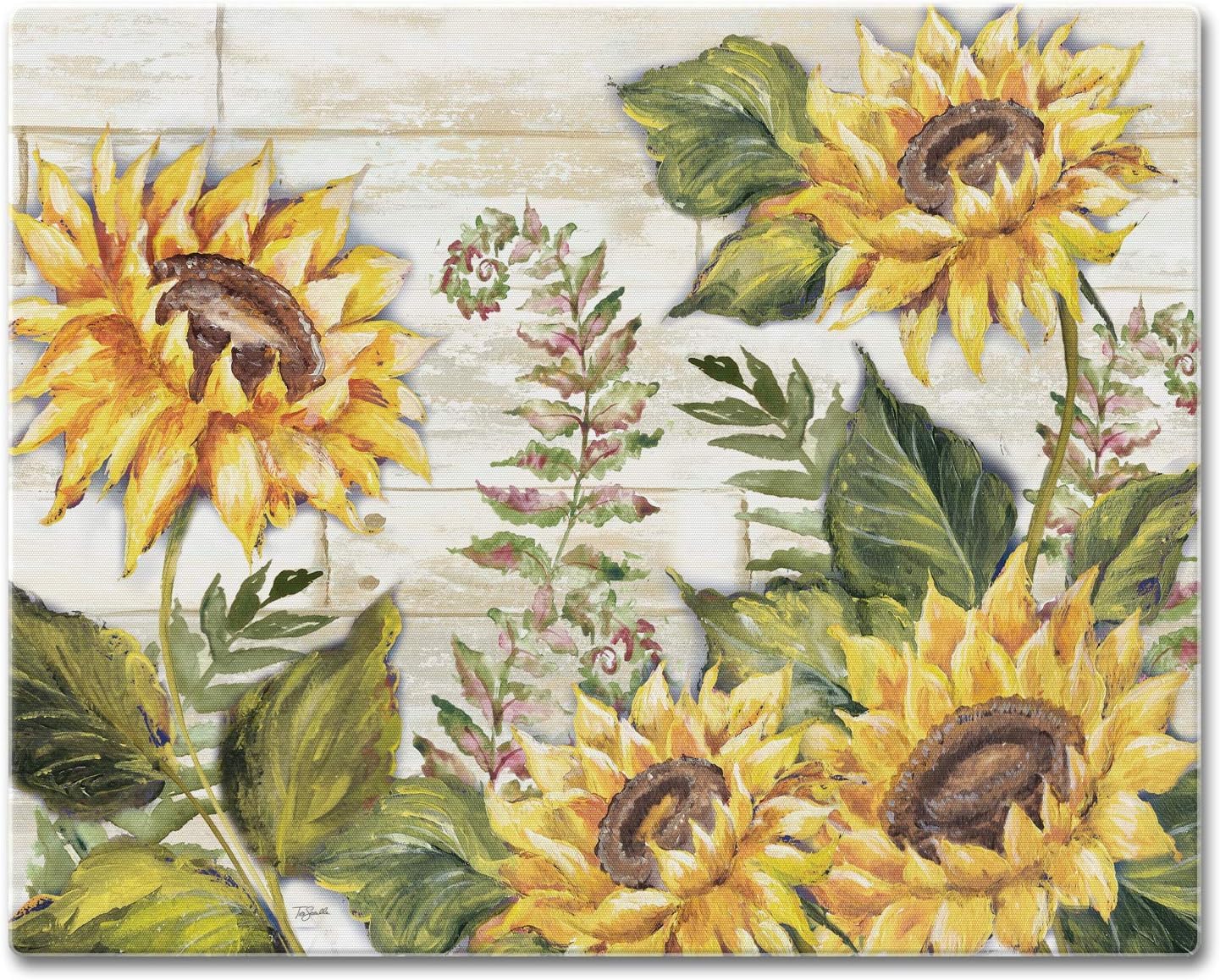 FIRST DAWN glass cutting board counter saver 12x15 sunflowers large
