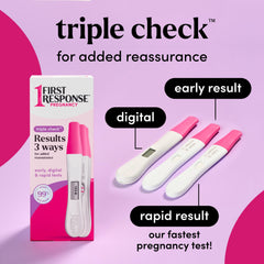 Digital pregnancy test stick in First Response Triple Check