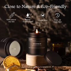 FISSIWORX 9 Pack Scented Candles Set leather in black jars