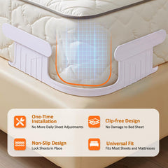 Fitted sheet holder locks at mattress corner