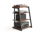 FITUEYES 4-Tier AV Media Stand Corner Shelf Walnut front view