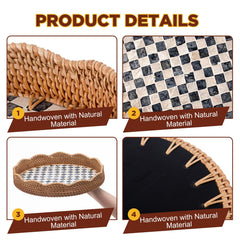 Rattan serving tray with wooden base for coastal decor