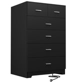 Front view of FJTJBSI dresser with power outlets and six drawers