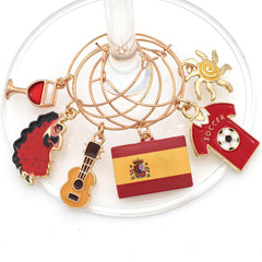 Flamenco Dancer charm attached to a wine glass stem from Spain themed charms kit