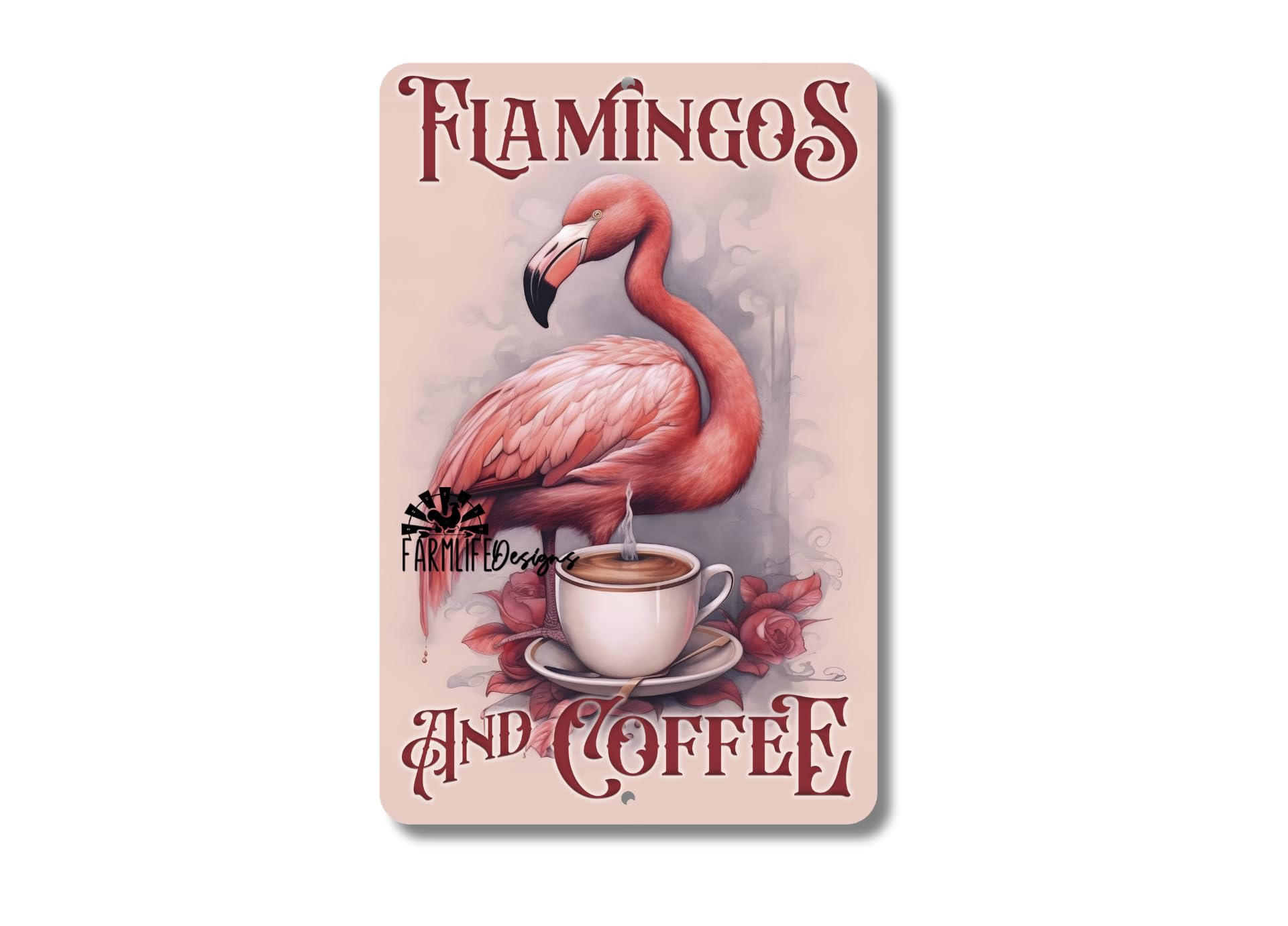 Flamingo Coffee Sign pink flamingos metal 8x12