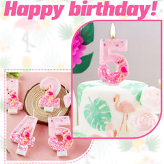 Pink flamingo glitter birthday candle 6 cm length