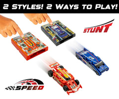 Flat 2 Fast stunt card racer cobalt blue with launcher