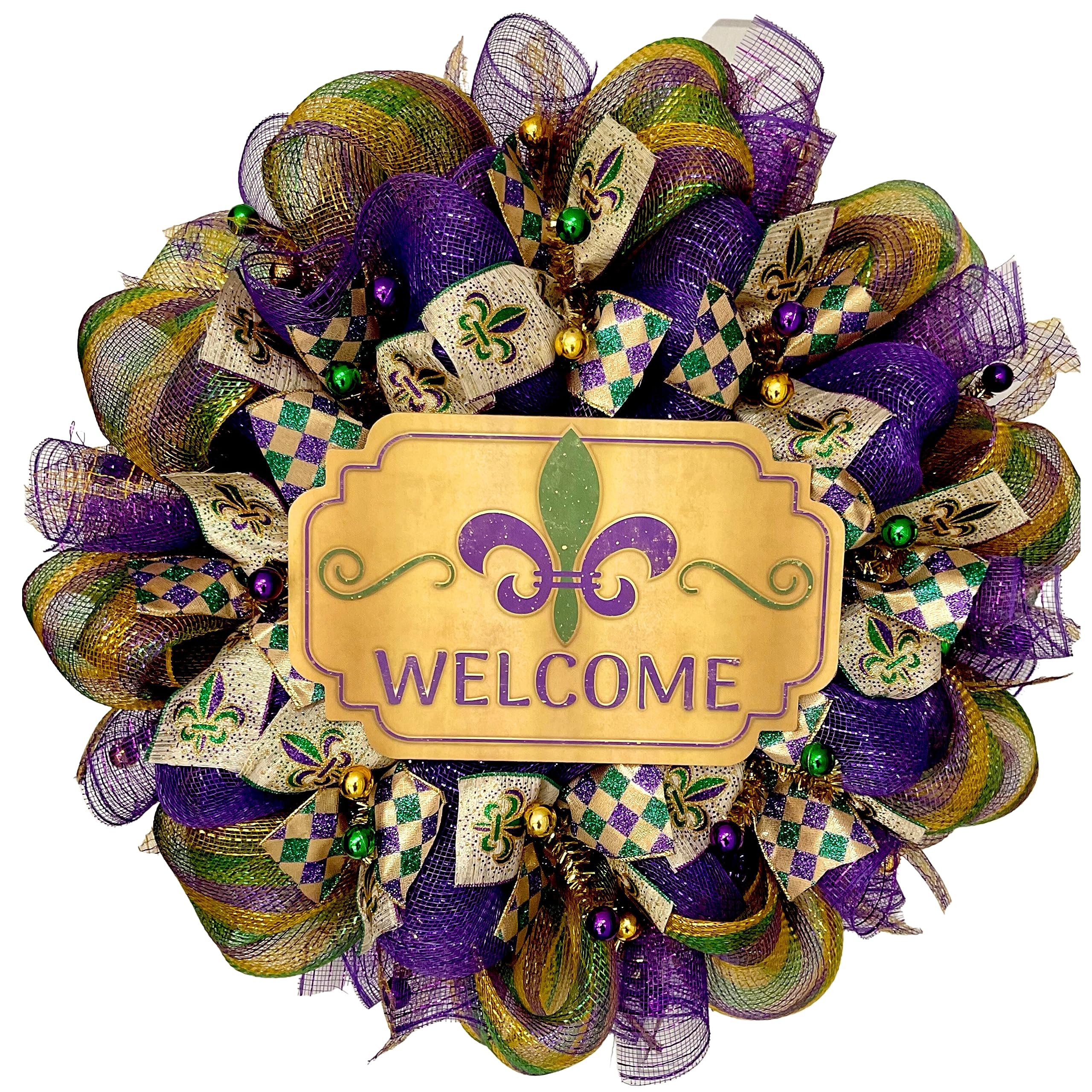 Fleur de Lis Welcome Wreath 24 inch deco mesh display