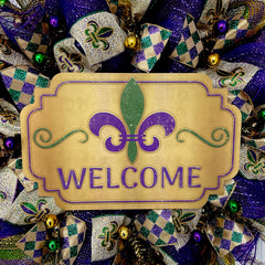 Fleur de Lis Welcome Wreath 28 inch deco mesh display