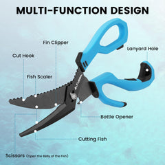 Ergonomic PP and TPR handle on FLISSA fishing scissors
