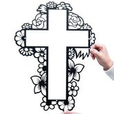 Floral Cross Wall Decor metal sign close up
