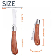 Floral knife garden tool with ergonomic wooden grip