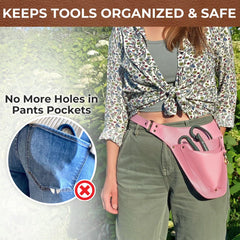 Hip worn tool belt keeping pruners and snips handy