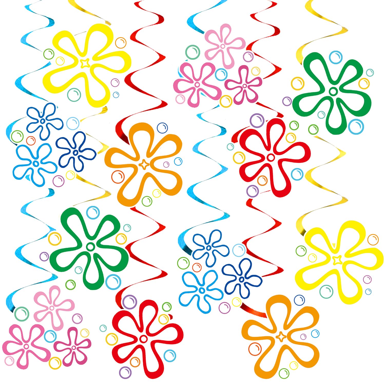 Multi color flower bubble decorations hanging swirls