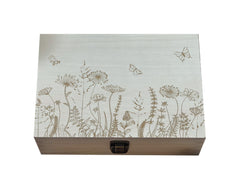 Flowers And Butterflies wooden box product image 8.5 by 6 by 3 inches natural color