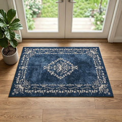FlyDOIT small entryway rug 2x3 navy blue fabric texture