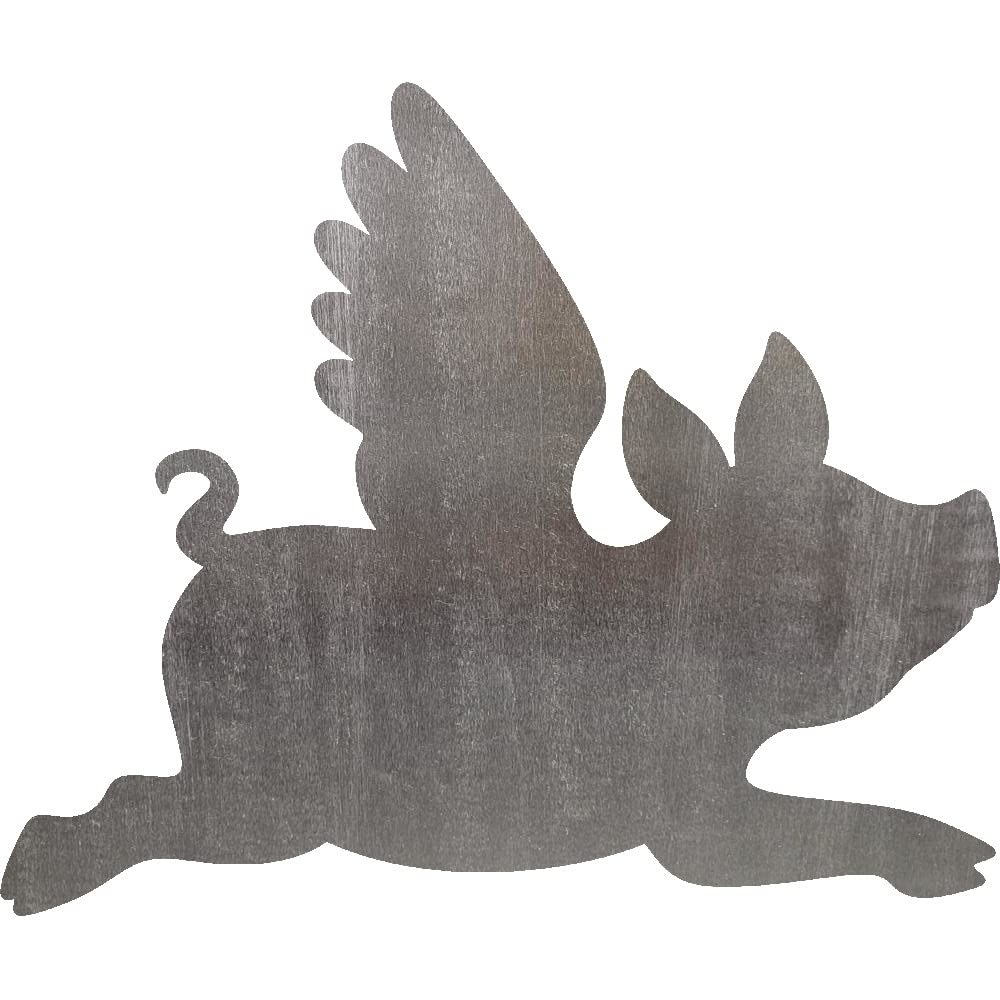 Flying Pig steel cut out metal art decoration 10 inch solid metal with sanded surface USA made