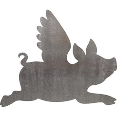 Flying Pig steel cut out metal art decoration 10 inch solid metal with sanded surface USA made