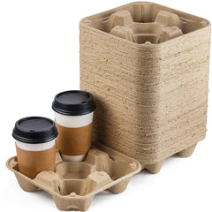 FMP Brands four cup disposable drink carrier tray with four compartments