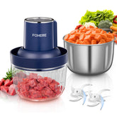 FOHERE dual bowls 7 cup glass and 8 cup stainless steel