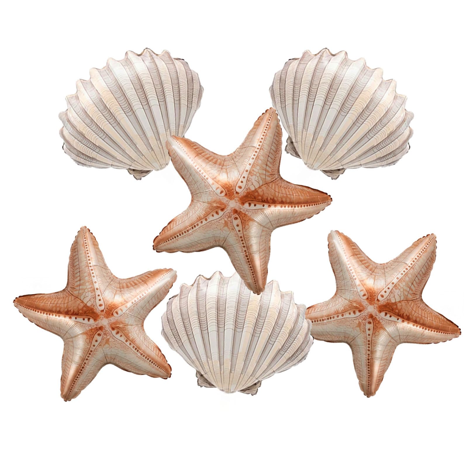 Six piece foil starfish and seashell balloons kit front view