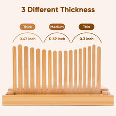 Foldable bread slicer shown folded for compact storage