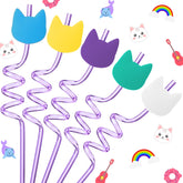 FoldTier cartoon cat straw set 25 pieces white color