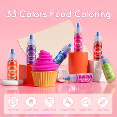 pack of 33 food coloring bottles for baking and decorating