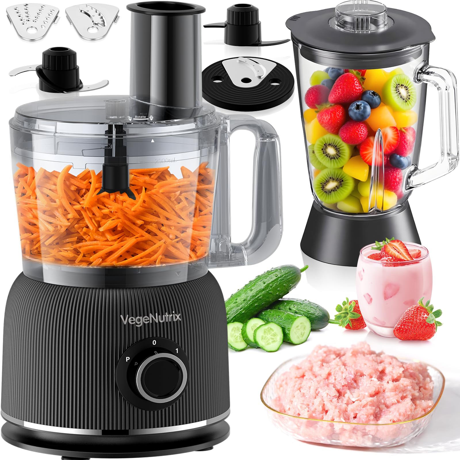 Food Processor and Blender Combo 88 oz food chopper setup