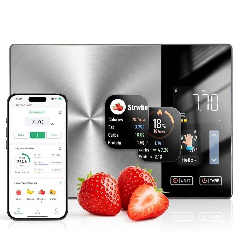 Food scale with nutritional calculator connected to Fitdays+ app
