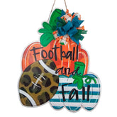 Football and Fall Door Hanger with teal orange green bow