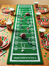 Football Field Table Runner 15.7 x 59 Inch on table with green turf