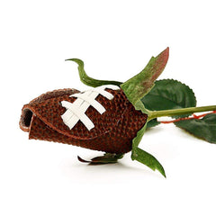 Football Rosebud measures approx 2 in by 1 3/8 in with an 18 in stem