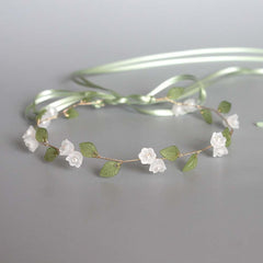 Forest inspired lily of the valley floral headband for bridesmaids