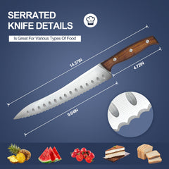 Forged high carbon German steel blade for serrated bread knife