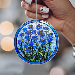 Forget Me Not window hanging ornament with blue hues