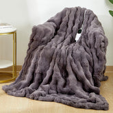 Fotgear Heated Blanket Electric Throw plush faux rabbit fur 480gsm gray