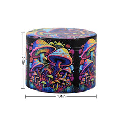 Metal manual pepper grinder showing 2-inch abstract mushroom pattern
