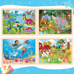 Wooden animal puzzle with four packs for kids 3-5