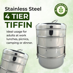 Stainless steel tiffin lunch box for office use with four compartments