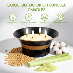 Four wick citronella candle for wide scent coverage