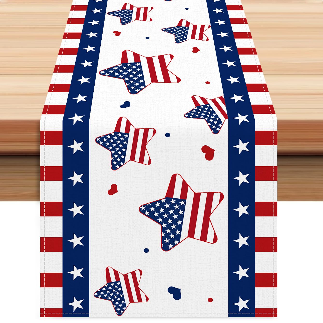 4th of July America Stars Stripes Patriotic Table Runner on dining table