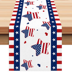 4th of July America Stars Stripes Patriotic Table Runner on dining table